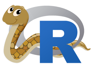 Reticulate logo - cartoon Python + R